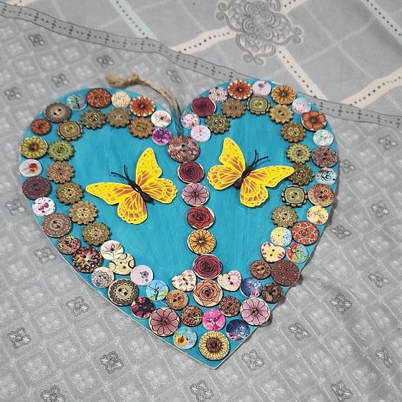 Colorful Heart Wall Art with Butterflies - Picture 1 of 4